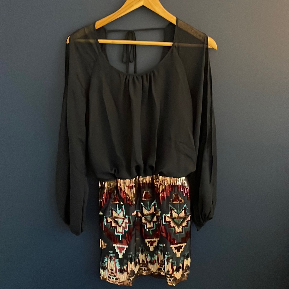 Navy & sequin mini dress